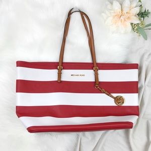 Michael Kors Jet Set Travel Stripe Med Tote Red